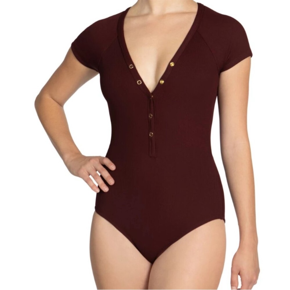 Robin Piccone Deep V-Neck Burgundy Bodysuit